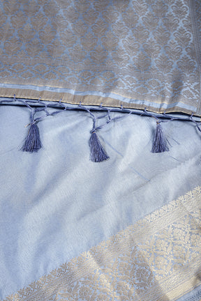 Bluish Grey Color Silk Woven Saree