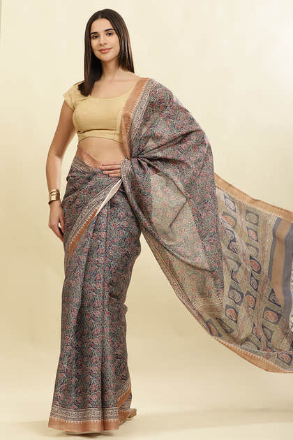 Navy Cotton Silk Floral Boota Printed Saree