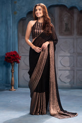 Black & Golden Georgette Sequins Embroidered Saree
