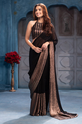 Black & Golden Georgette Sequins Embroidered Saree