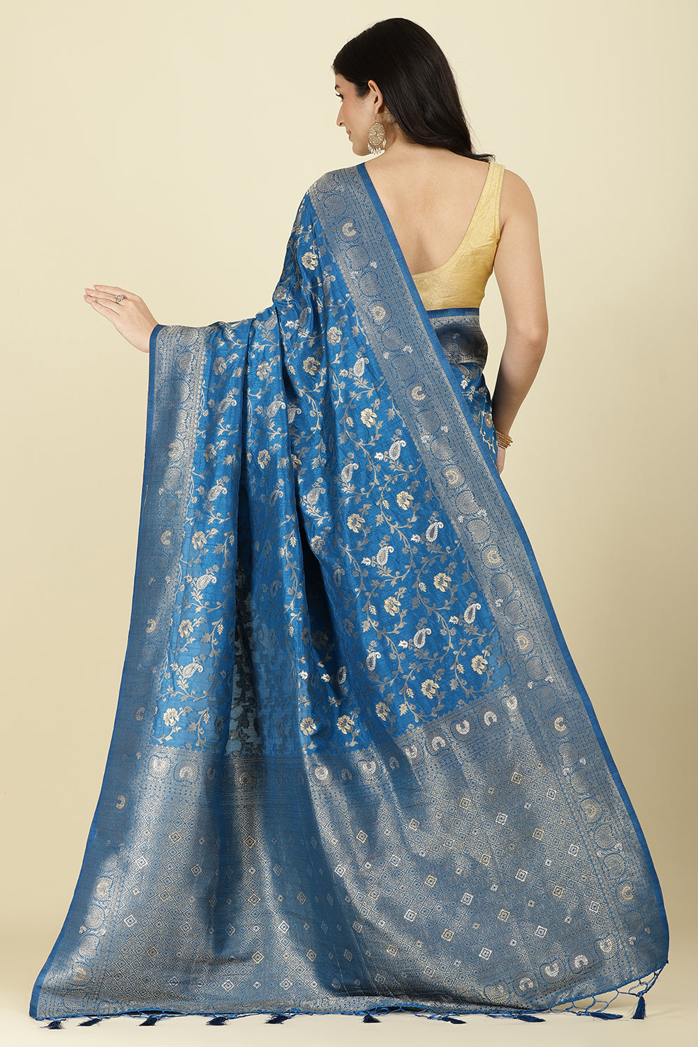 Flat Blue Colour Zari Woven South Silk Saree