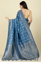 Flat Blue Colour Zari Woven South Silk Saree