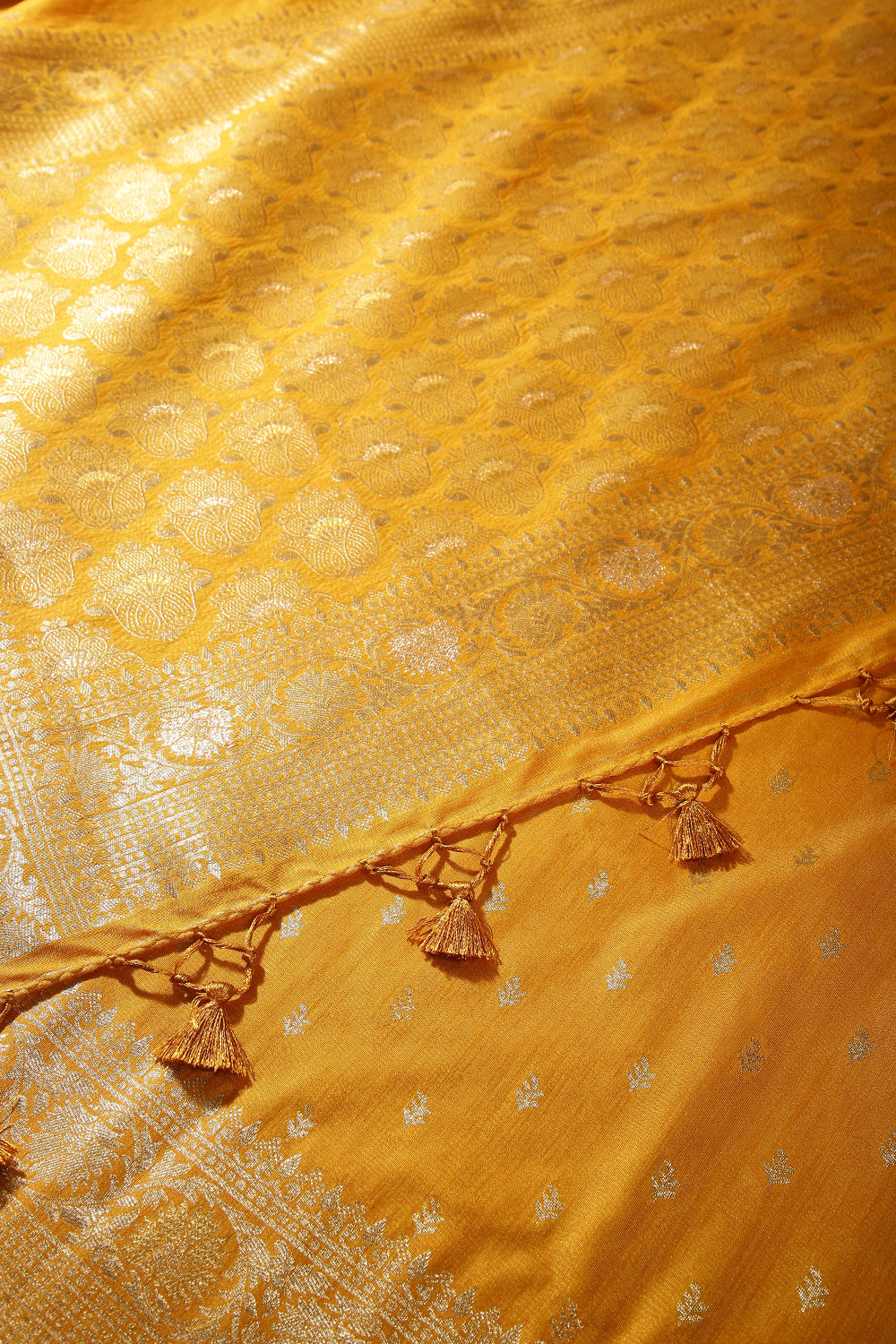 Lightning Yellow Color Raw Silk Woven Saree