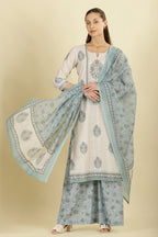 Cream Chanderi Cotton Hacoba Style & Floral Printed Unstitched Suit Material