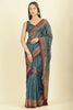 Blue Organza Cotton Bandhani Block Printed Saree