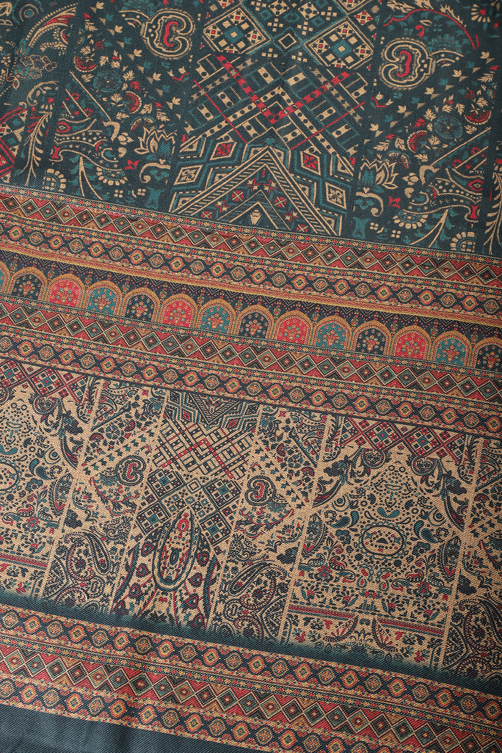 Teal Pashmina Digital Printed Unstitched Suit Material