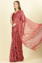 Maroon Kota Cotton Floral Jaal Printed Saree