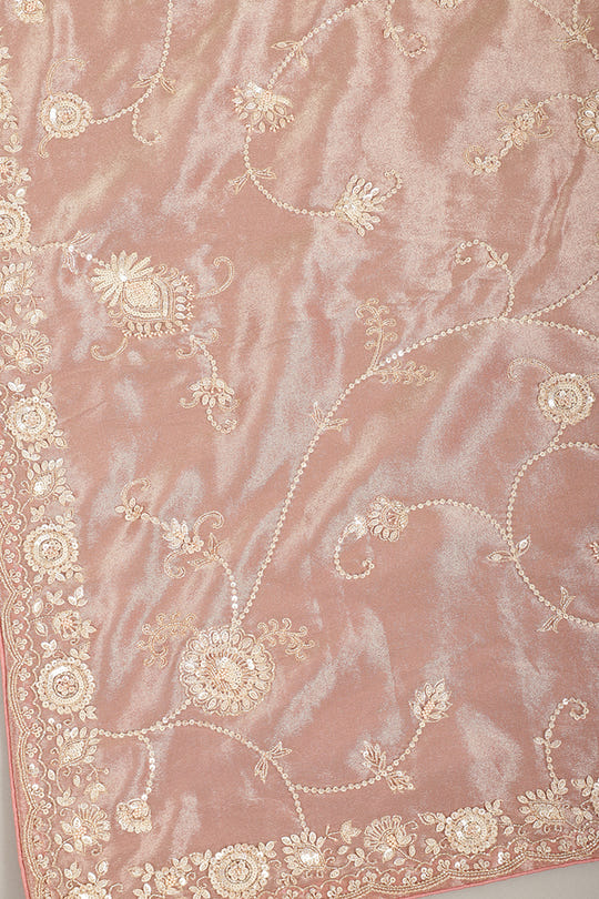 Pink Color Pure Tissue Silk Saree with Pearl and Zardozi Handwork