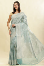 Turquoise Chanderi Silk Zari Weaving Saree