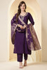 Purple Color Silk Neck Embroidered Suit Set