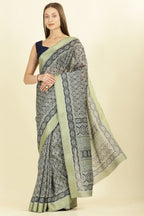 Navy Ajrakh Block Printed Cotton Saree