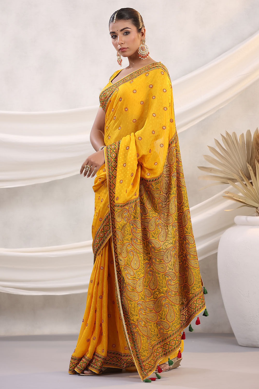 Mustard Color Embroidered Georgette Saree