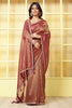 Wine Color Matelic Tissue Sequins &amp; Zari Embroidered Saree with Readymade Blouse