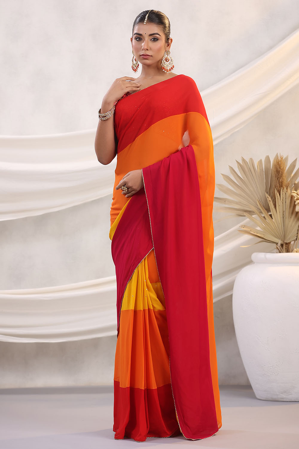 Multi-Colored Georgette Saree With Readymade Blouse