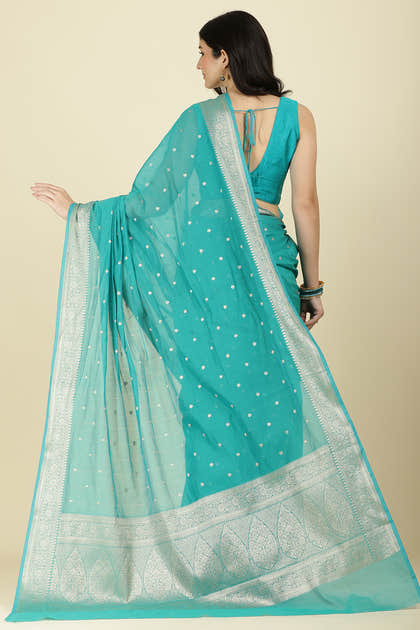 Teal Zari Woven Cotton Silk Saree