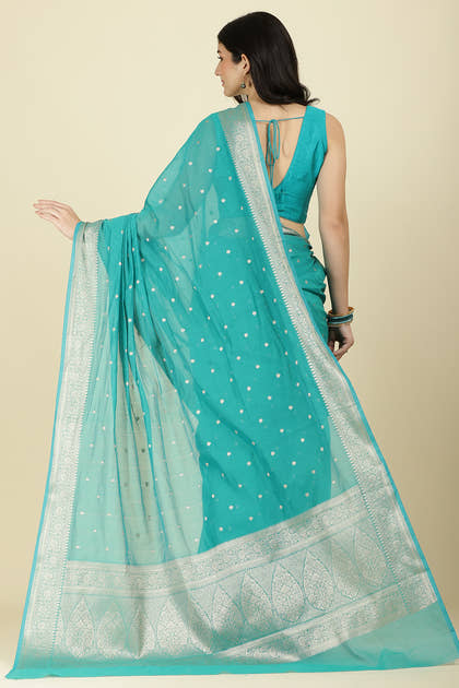 Teal Zari Woven Cotton Silk Saree