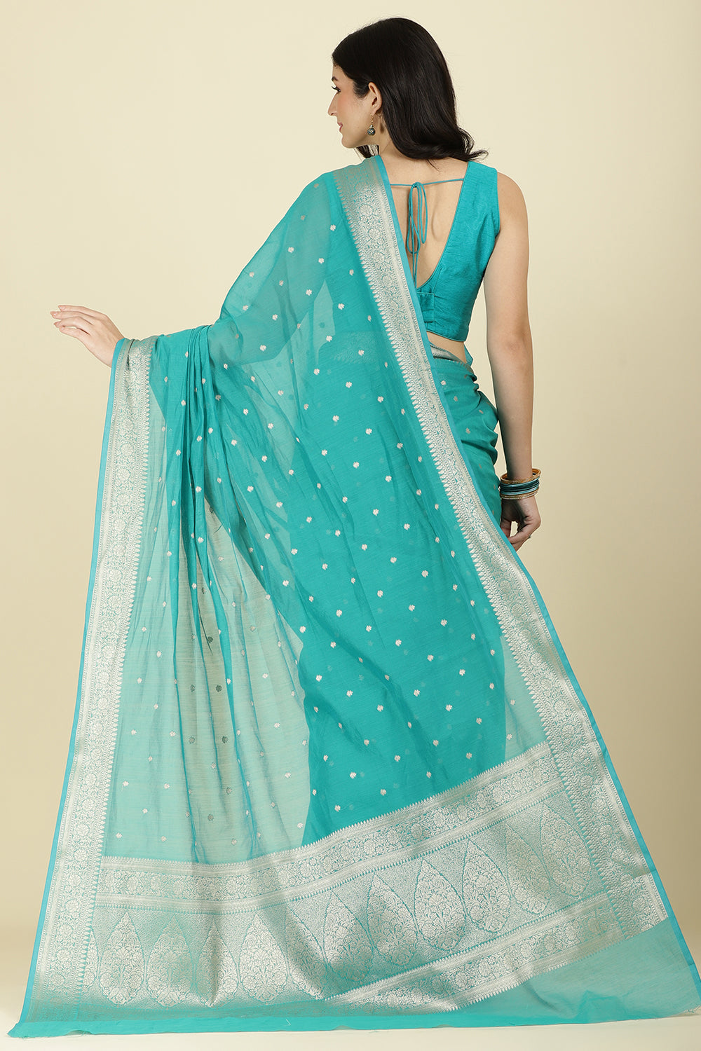 Teal Zari Woven Cotton Silk Saree