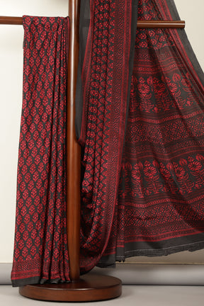 Black Floral Printed Crepe Saree