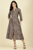 Black Cotton Kalamkari Printed Peonies Dress