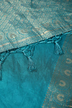 Dark Aqua Colour Zari Woven South Silk Saree