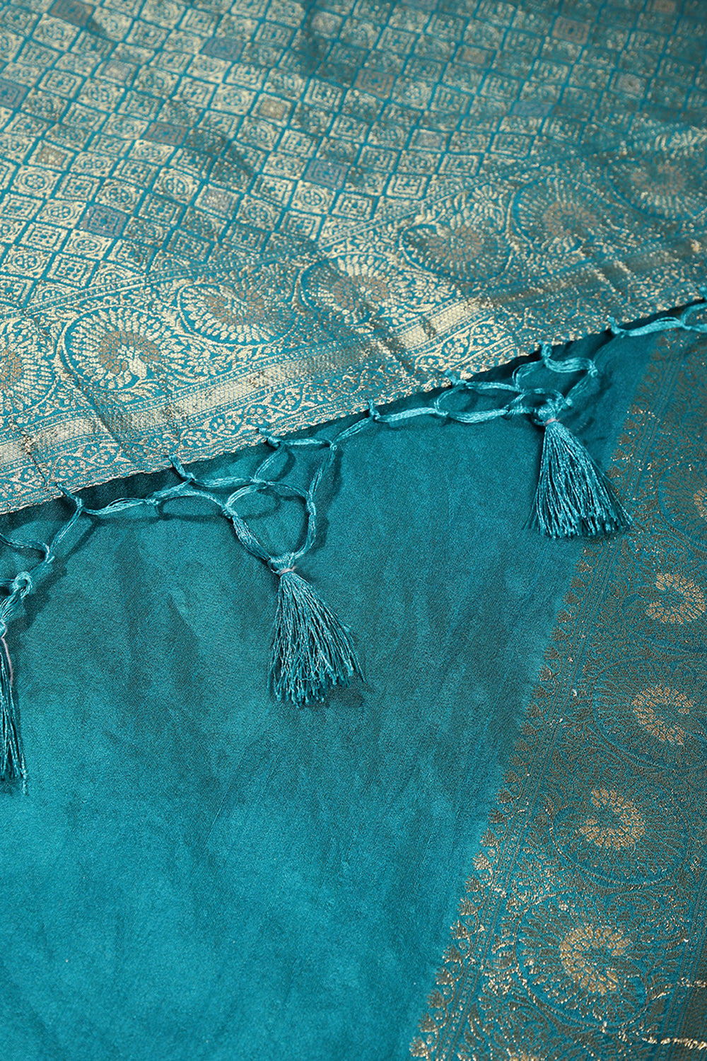 Dark Aqua Colour Zari Woven South Silk Saree