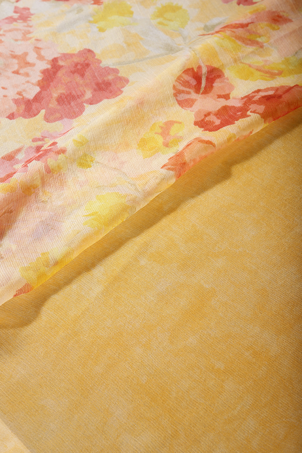 Pale Yellow Color Floral Printed Chiffon Saree
