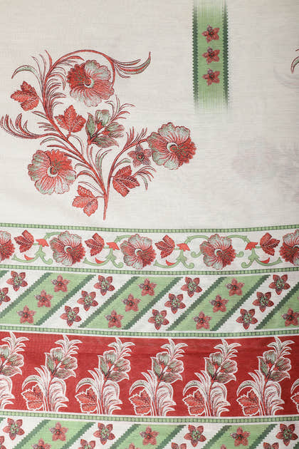 Maroon Cotton Unstitched Suit Material With Floral Printed Dupatta & Salwar