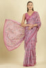 Muted Pink Organza Floral Printed And Lace Work Saree