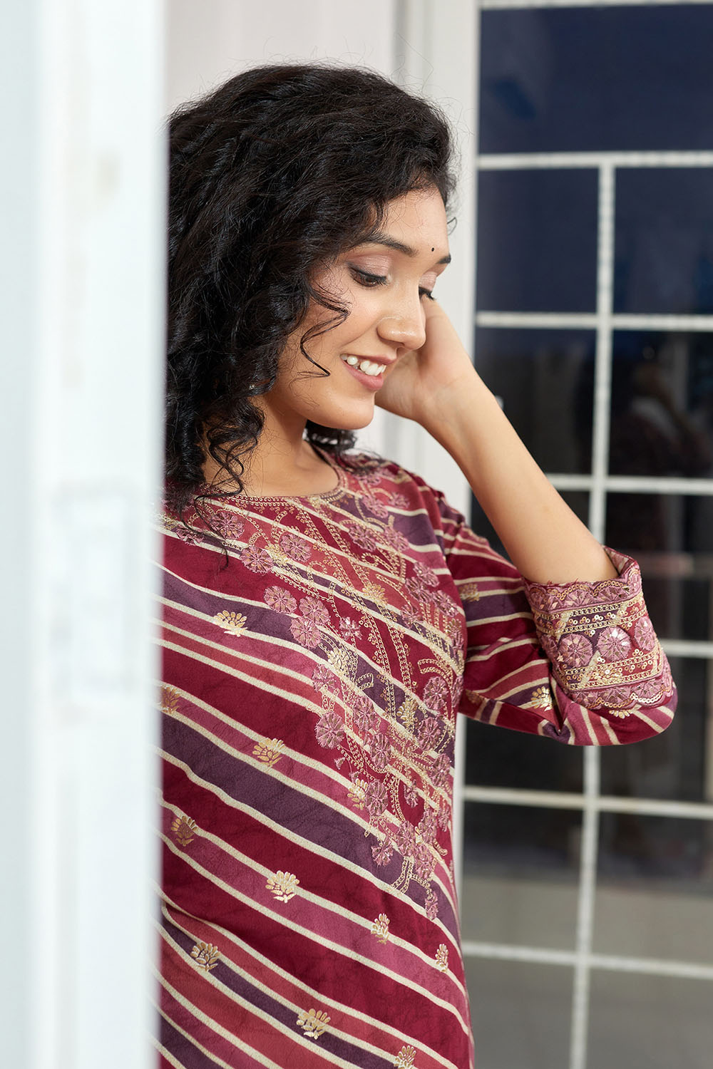 Maroon Colour Cotton Printed Kurti