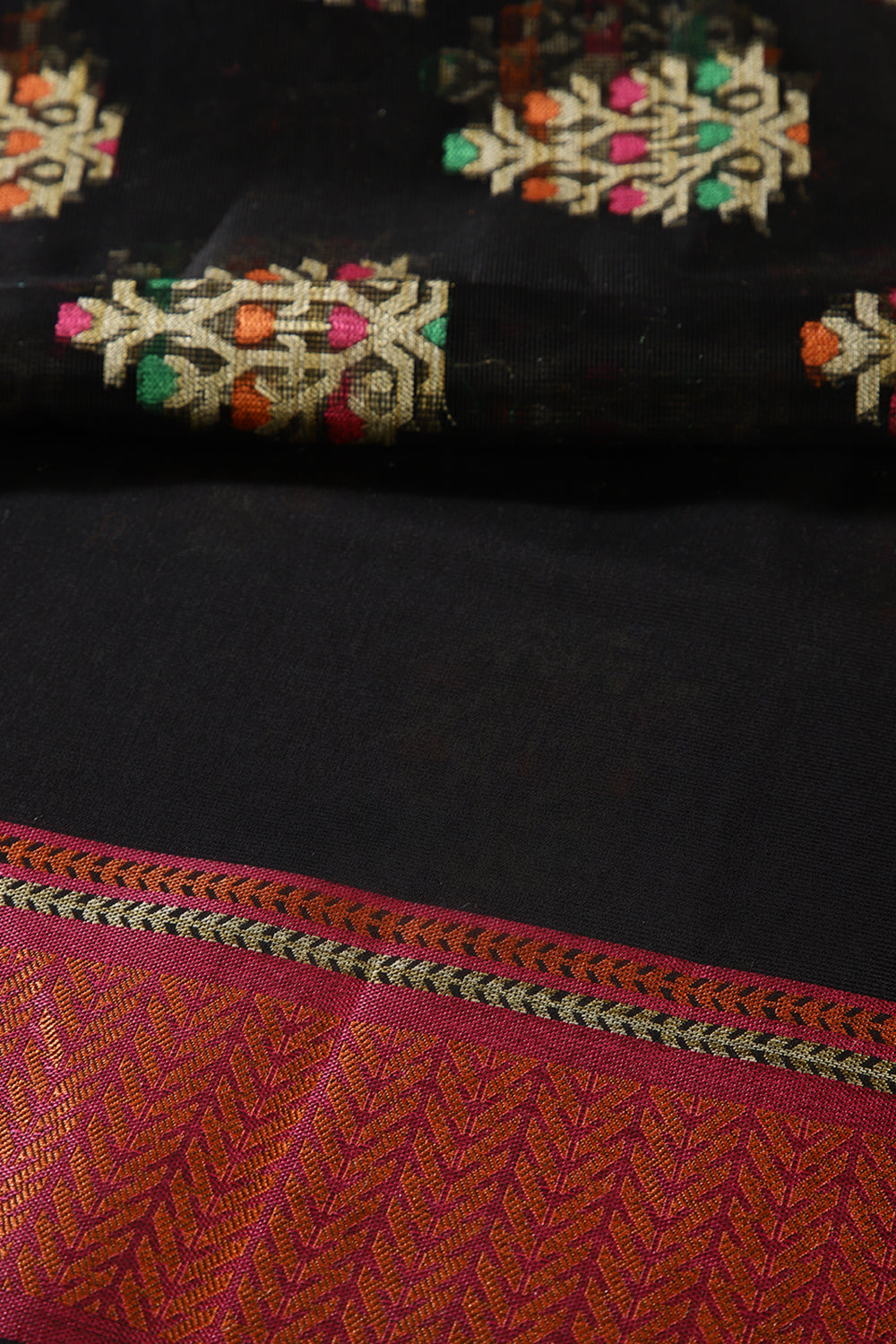 Black Color Supernet Cotton Woven Saree