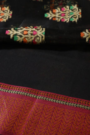 Black Color Supernet Cotton Woven Saree