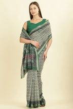 Green Ajrakh Block Printed Cotton Saree