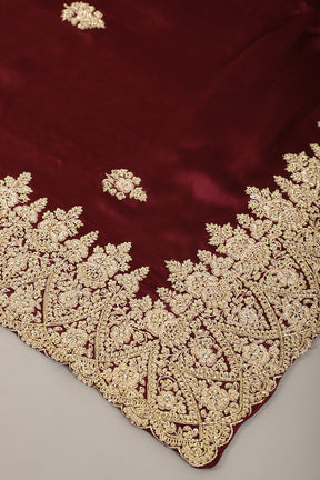 Burgundy Color Pure Satin Crepe Saree with Zardozi Handwork