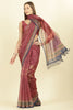 Maroon Organza Cotton Bandhani Block Printed Saree