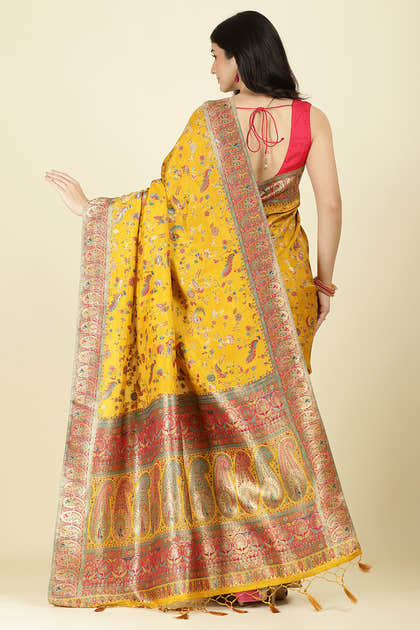 Mustard Silk Madhubani Woven Saree