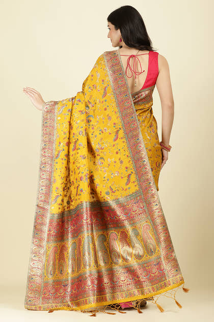 Mustard Silk Madhubani Woven Saree
