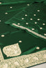 Bottle Green Color Pure Satin Crepe Saree with Zardozi Handwork & Paisley Buta