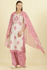 Cream & Pink  Chanderi Cotton Hacoba Style & Floral Printed Unstitched Suit Material