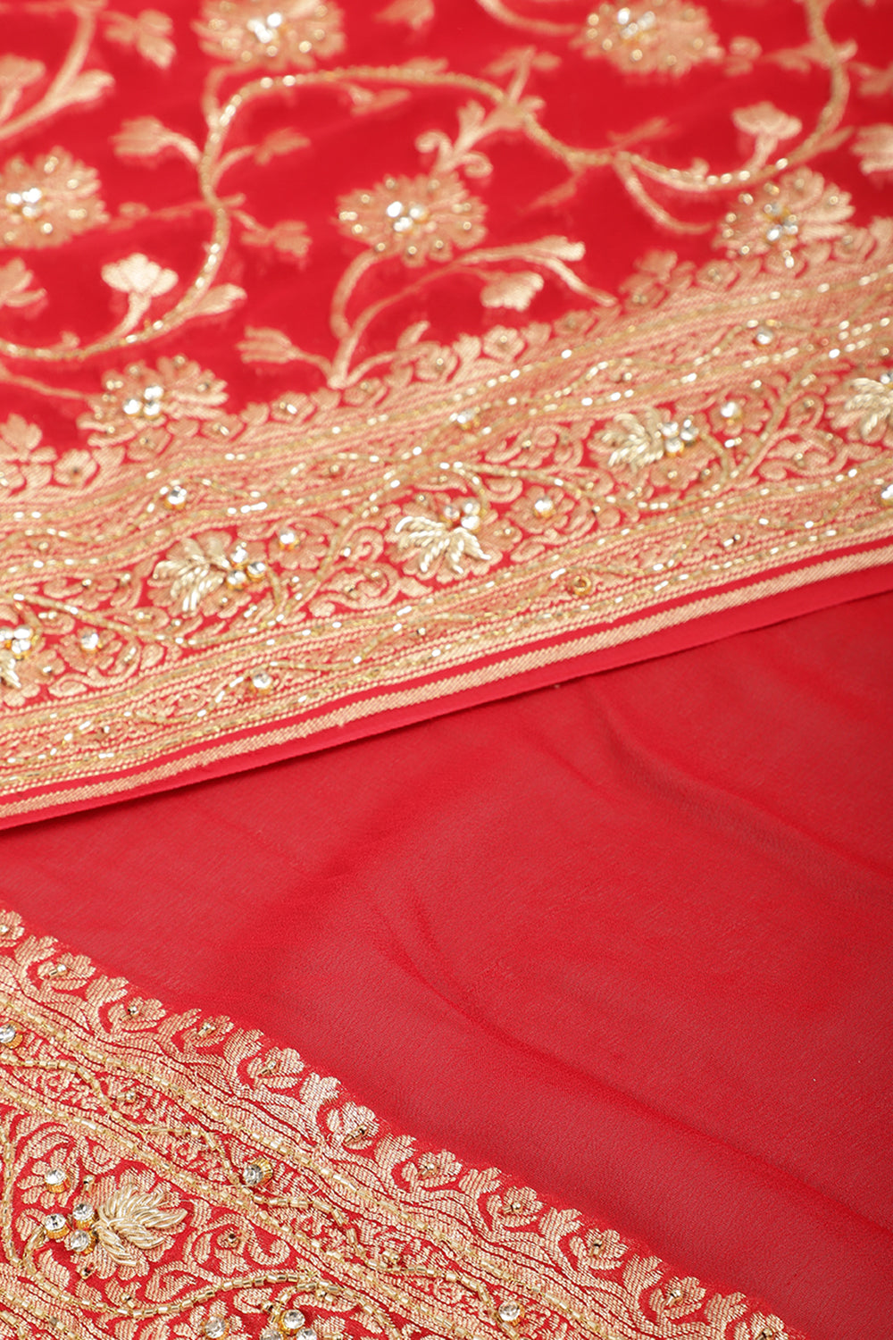Red Color Pure Khaddi Georgette Banarasi Saree