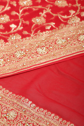 Red Color Pure Khaddi Georgette Banarasi Saree