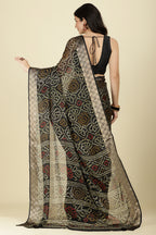 Black Color Chiffon Bandhani Printed Saree