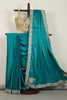 Firozi Colr Pure Satin Crepe Saree with Zardozi Handwork