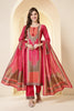 Fushia Pink Color Printed Silk Embroidered Suit Set