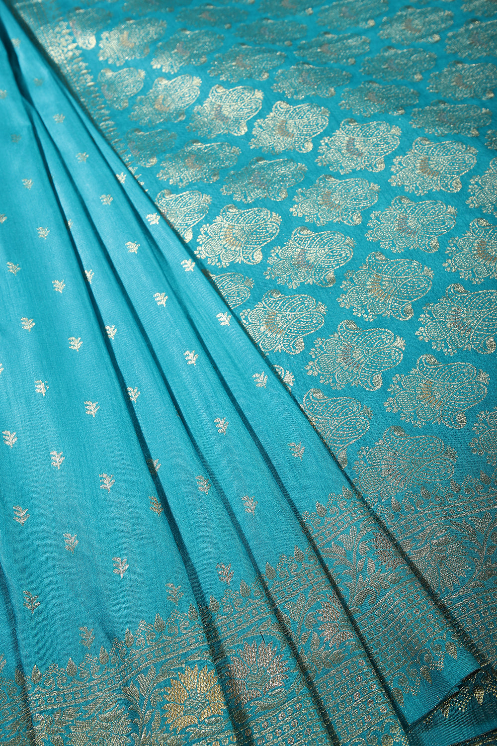 Turquoise Color Raw Silk Woven Saree