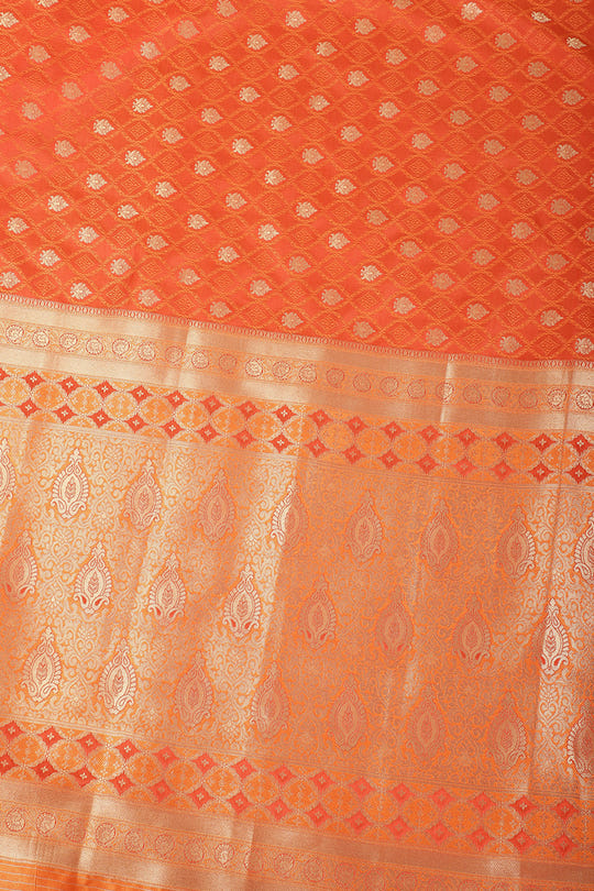 Orange Soft Silk Zari and Resham Woven Saree