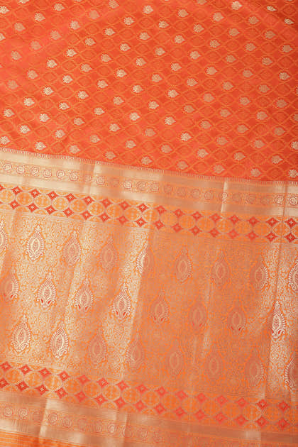 Orange Soft Silk Zari and Resham Woven Saree