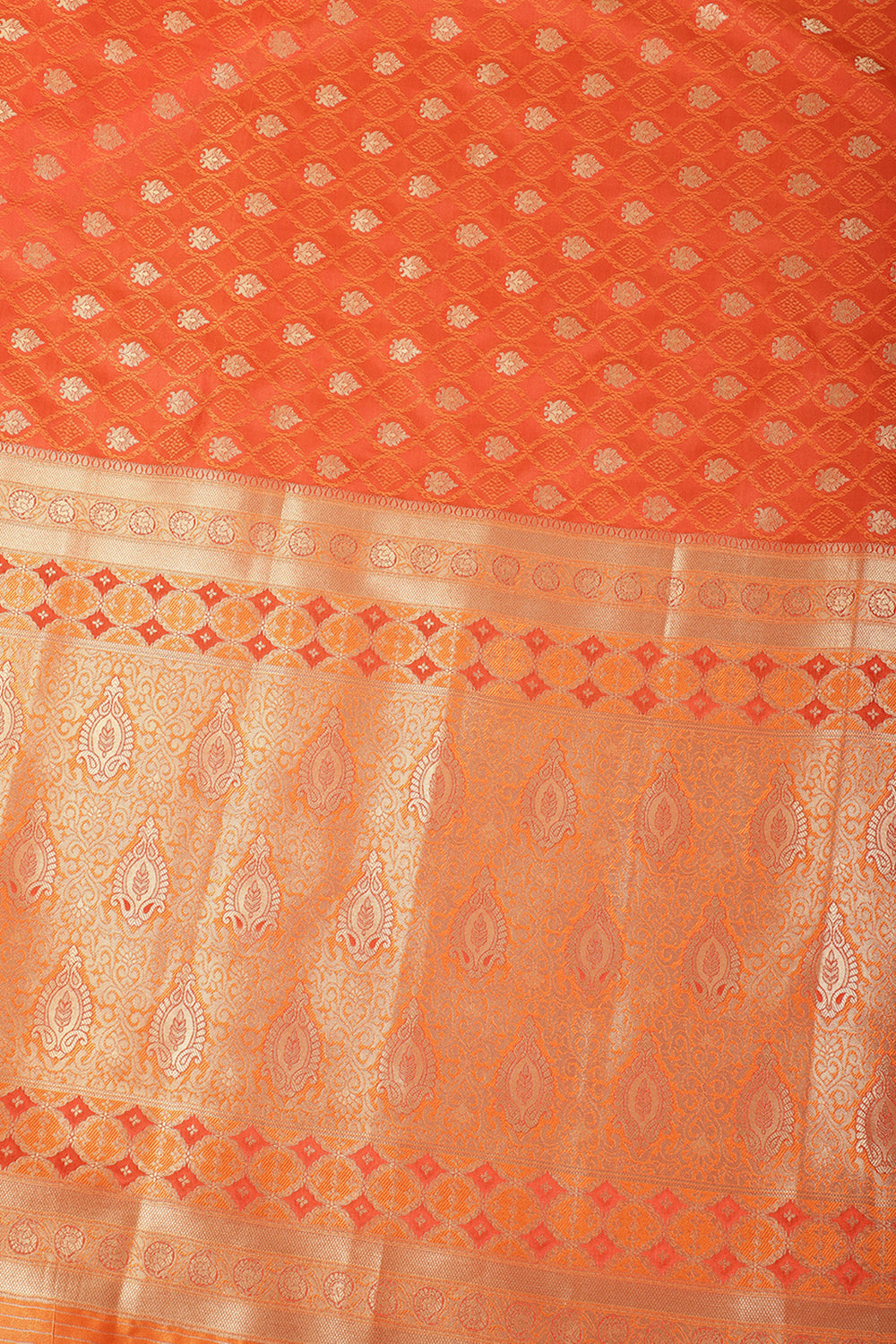 Orange Soft Silk Zari and Resham Woven Saree