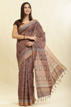 Brown Cotton Silk Floral Boota Printed Saree