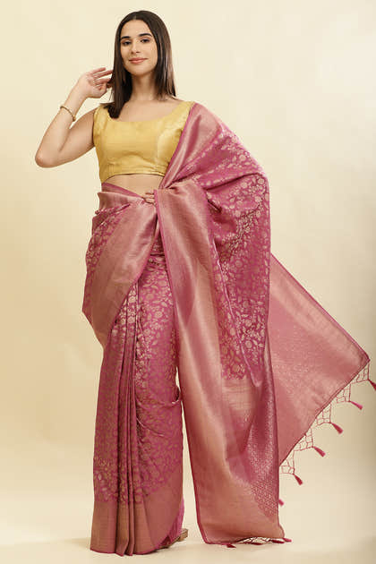 Tulip Pink Lightweight Banarasi Silk Weaving Saree