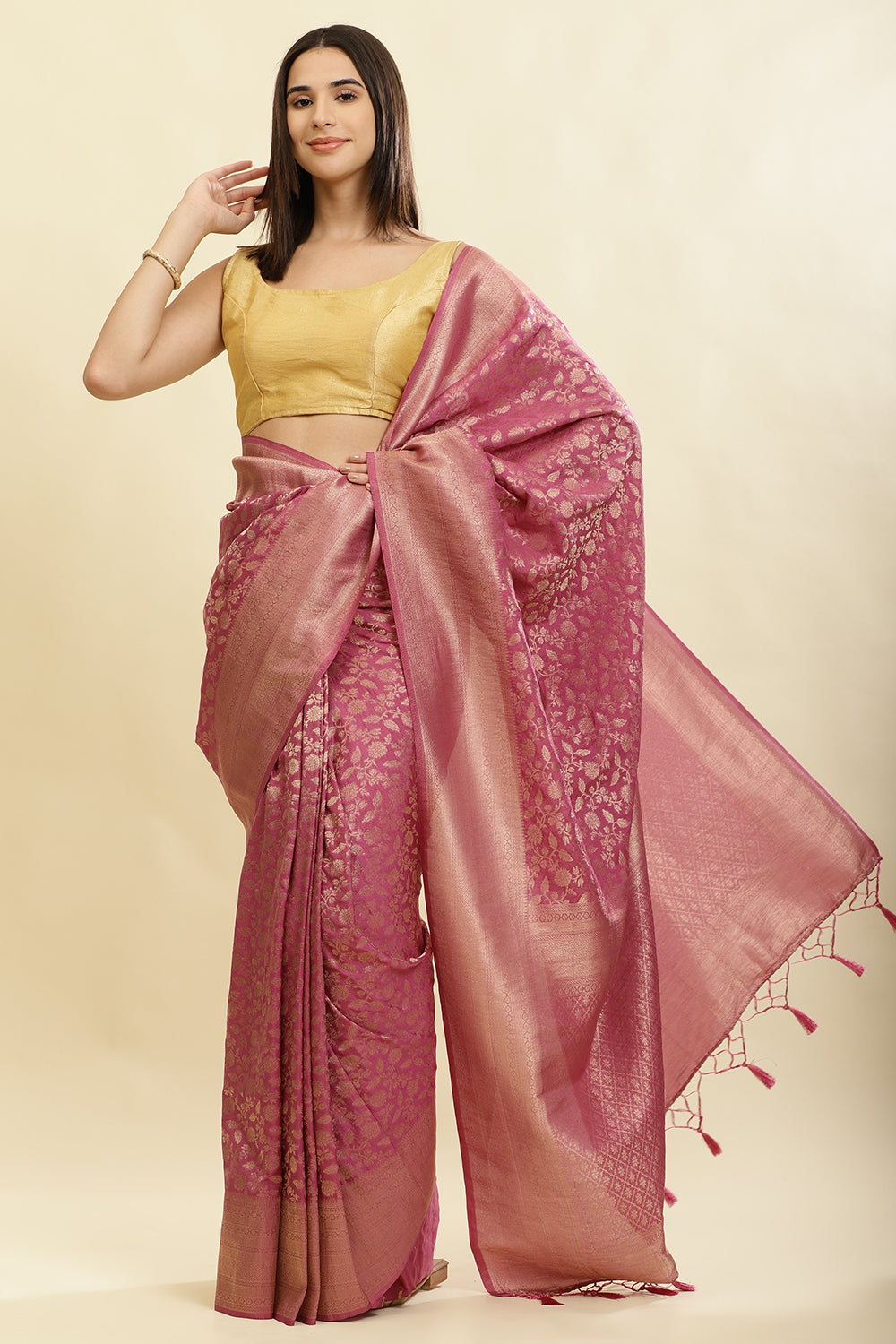 Tulip Pink Lightweight Banarasi Silk Weaving Saree